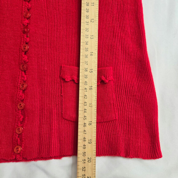 Kimlon Vintage 60s 70s Womens Cottage Red Button-Up Knit Vest w/ Ruffled Trim L - Picture 10 of 10